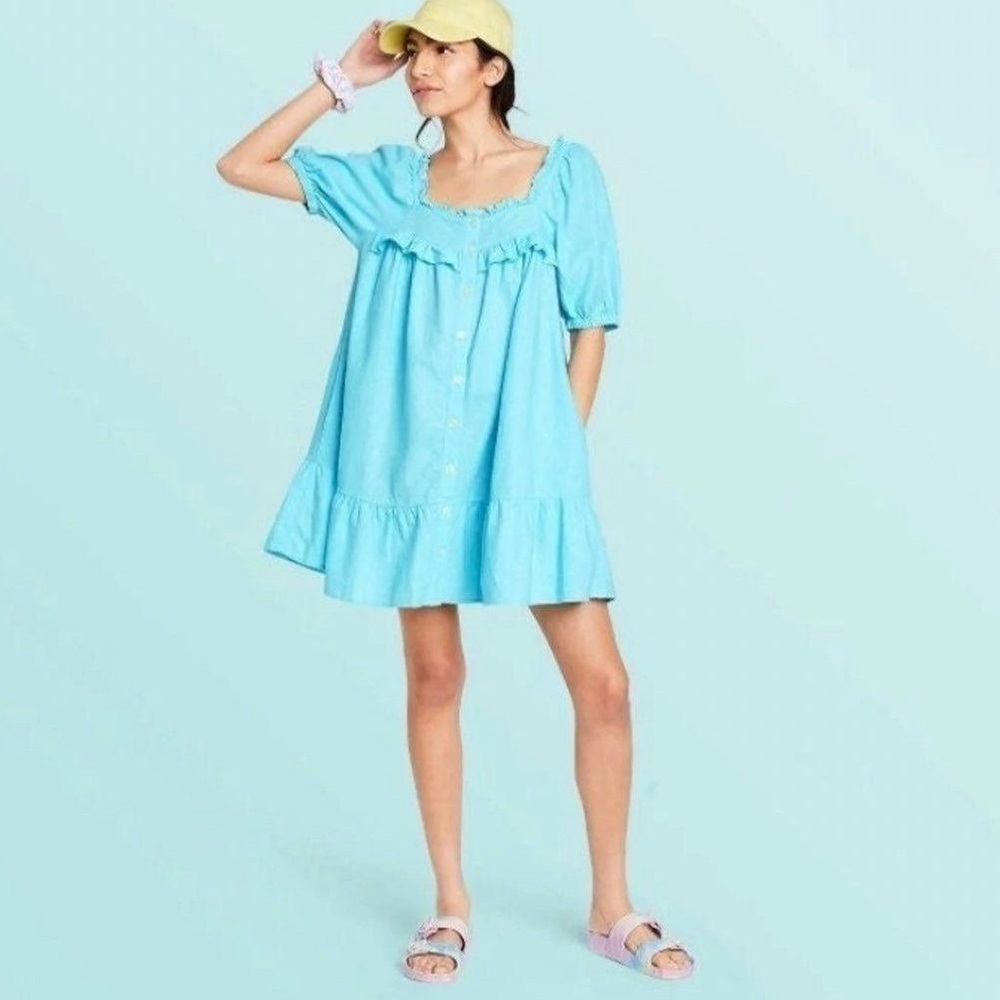 Stoney Clover Lane × Target Women's Short Sleeve Ruffle Blue Dress